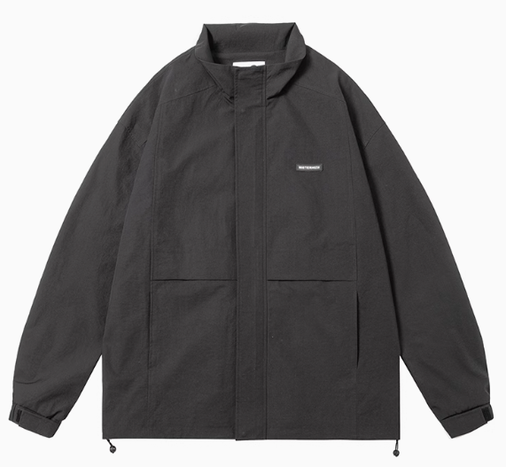 春と秋の新しいジャケットコート男の子スタンドカラーオープン春服学生カジュアルブラック