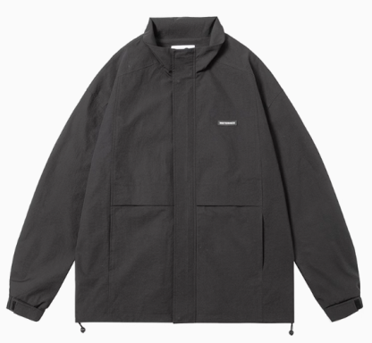 春と秋の新しいジャケットコート男の子スタンドカラーオープン春服学生カジュアルブラック