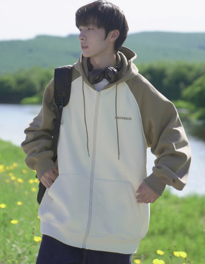 春と秋の新しいユースジャケット 370g 男の子用ジッパーカーディガンセーター クールフード付きトップス服