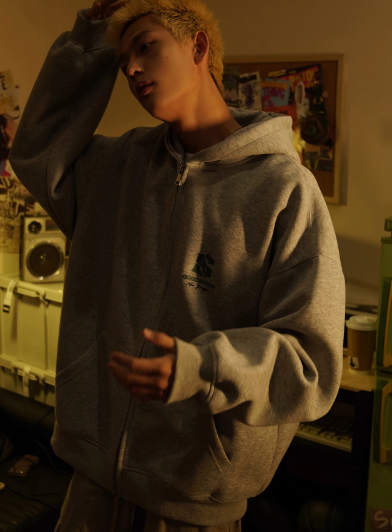 春秋新作カーディガンセーターメンズフード付きジッパージャケット服グレー