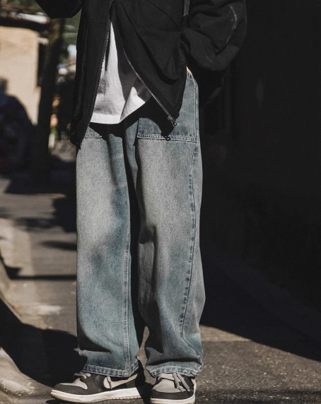 春と秋の新作ジーンズ 男の子用 ゆったり ストレート ドローストリング トレンド ブランド 若者 アメリカンスタイル