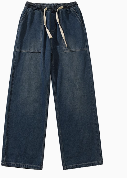 春と秋の新作ジーンズ 男の子用 ゆったり ストレート ドローストリング トレンド ブランド 若者 アメリカンスタイル