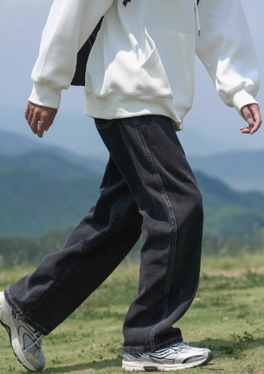 春と秋の新しいジーンズ 380g ボーイズ ストレート ルーズ ティーンエイジャー オールマッチ トレンディ ブルーグレー