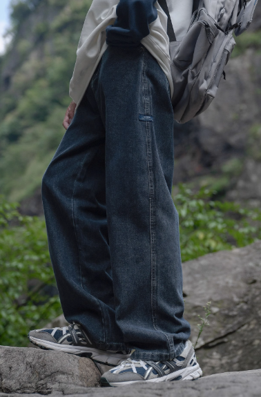 春と秋の新しいジーンズ 380g ボーイズ ストレート ルーズ ティーンエイジャー オールマッチ トレンディ ブルーグレー