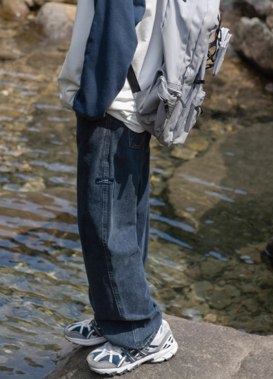 春と秋の新しいジーンズ 380g ボーイズ ストレート ルーズ ティーンエイジャー オールマッチ トレンディ ブルーグレー