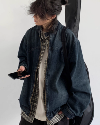 春のレトロなウォッシュ加工デニムジャケット、男女兼用、ダメージ加工のボーイフレンドスタイル、ゆったりとした万能カジュアルジャケット