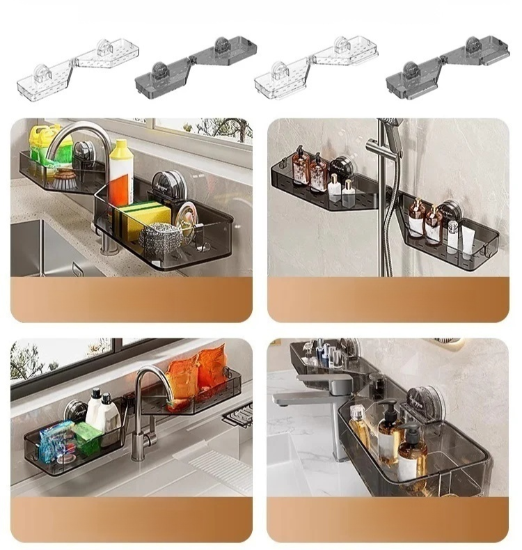 【สินค้าใหม่】ชั้นวางของอ่างล้างมือแบบถ้วยดูดสุญญากาศไม่ต้องเจาะ