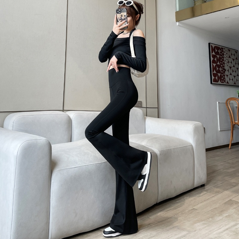 กางเกงขาม้าเอวสูงสีดำดูผอมลง