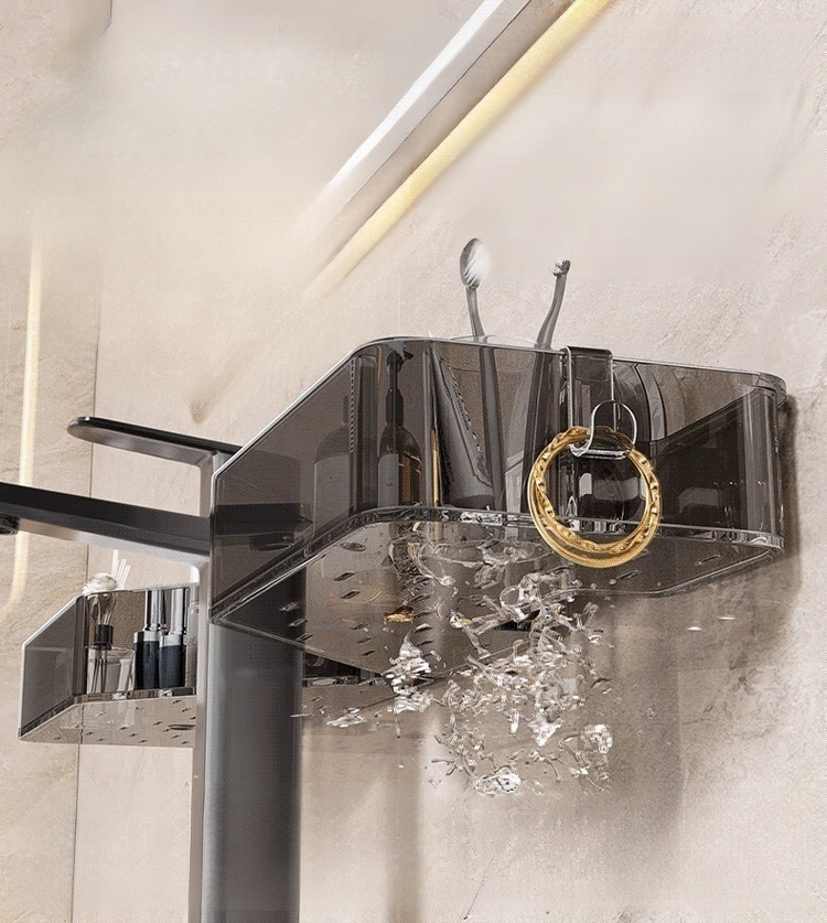 【สินค้าใหม่】ชั้นวางของอ่างล้างมือแบบถ้วยดูดสุญญากาศไม่ต้องเจาะ