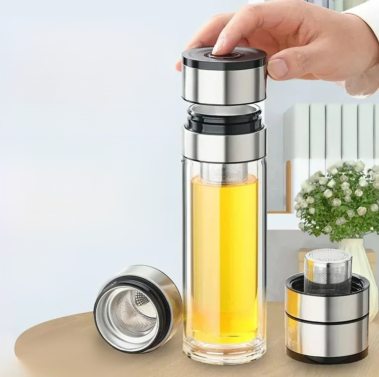 แก้วชงชาพร้อมที่กรองชา เปิดฝาด้วยปุ่มเดียว