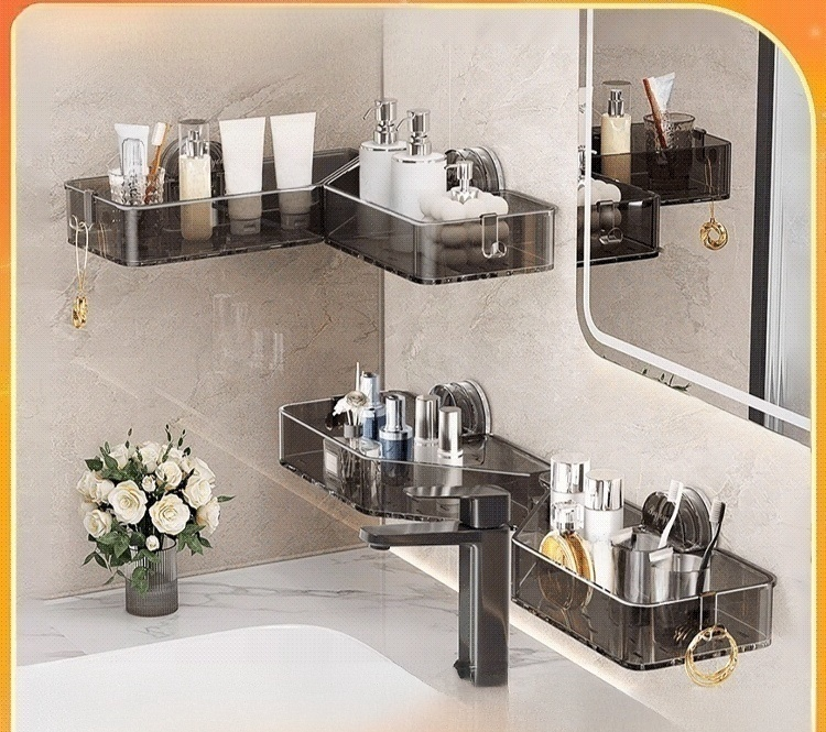 【สินค้าใหม่】ชั้นวางของอ่างล้างมือแบบถ้วยดูดสุญญากาศไม่ต้องเจาะ