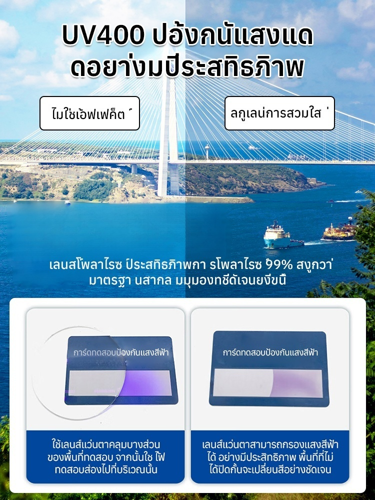 ☀️ เลนส์โพลาไรซ์ช่วยปกป้องดวงตาของคุณ ให้คุณดูมีสไตล์ระหว่างเดินทาง และพร้อมรับมือกับแสงแดดได้อย่างง่ายดาย 🕶️