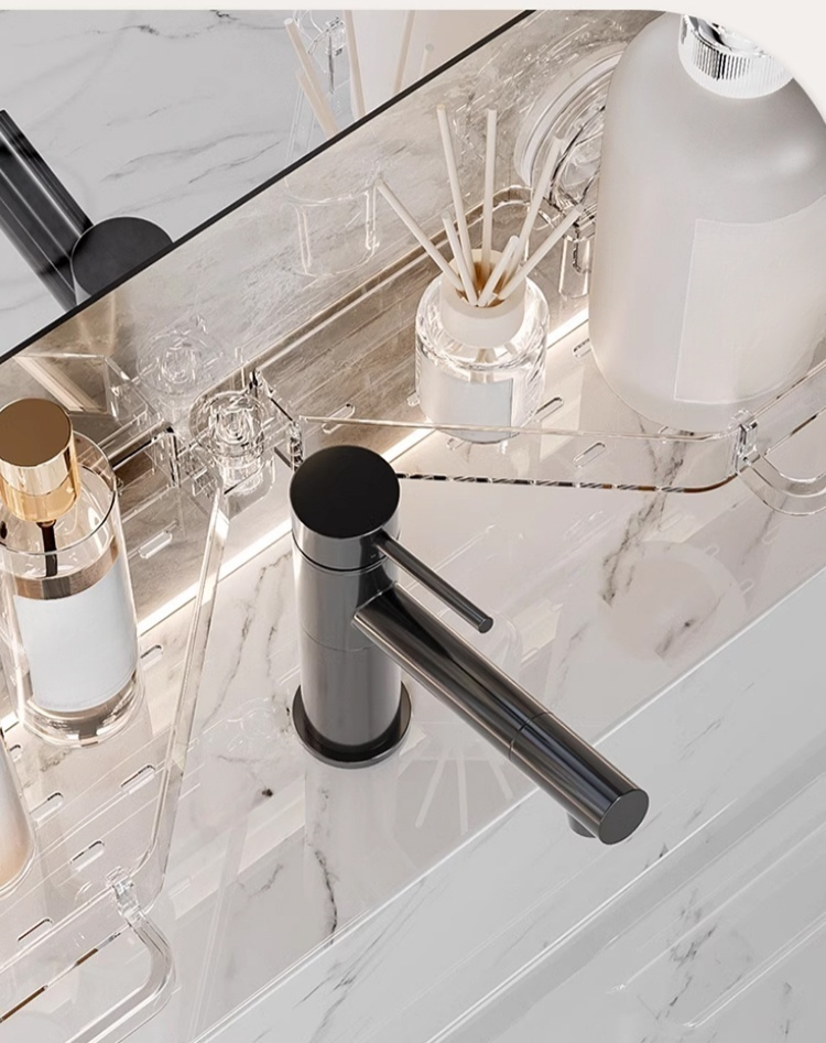 【สินค้าใหม่】ชั้นวางของอ่างล้างมือแบบถ้วยดูดสุญญากาศไม่ต้องเจาะ