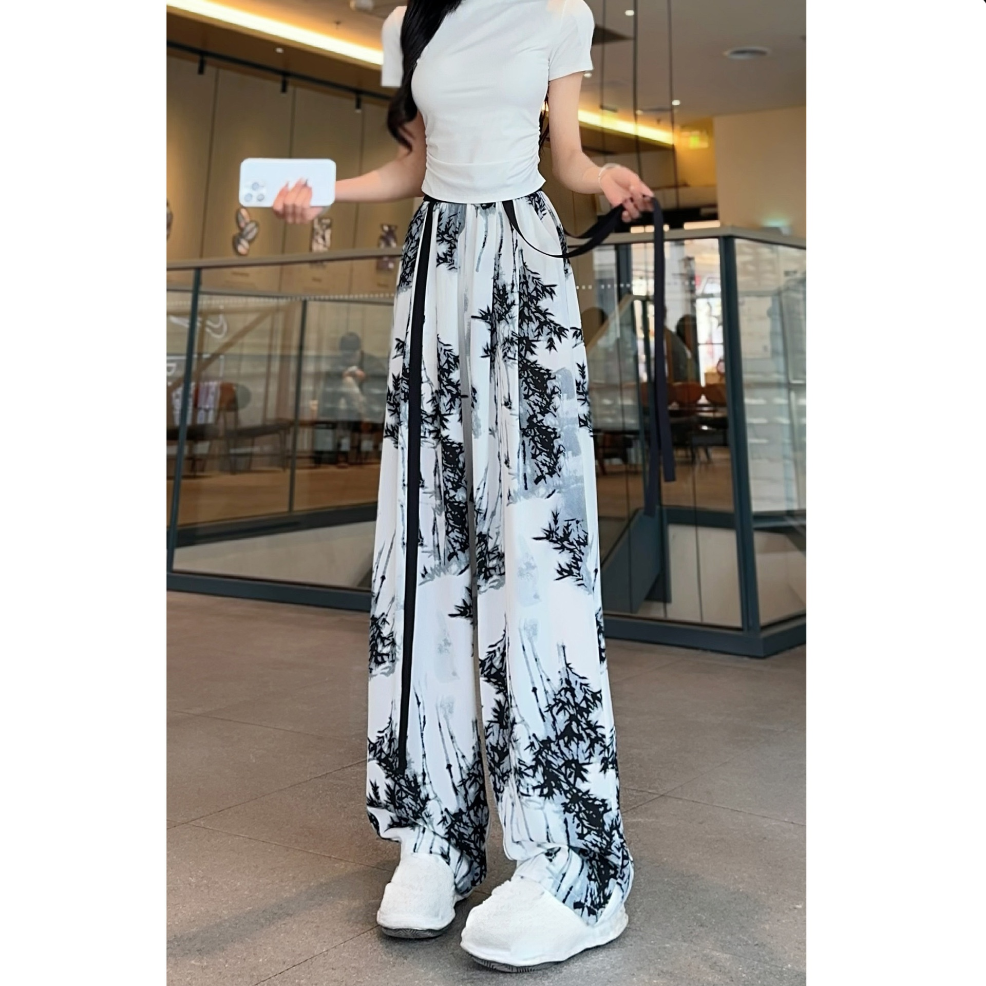 กางเกงขายาวทรงกว้างผ้าไหมน้ำแข็งผูกริบบิ้น | เย็นสบายและช่วยให้ดูผอมเพรียว ราวกับเดินอยู่บนอากาศ ❄️