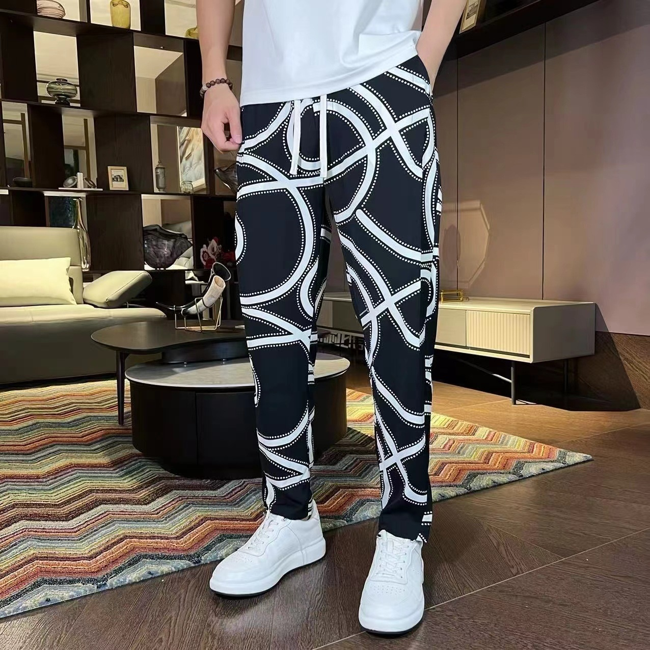 กางเกงลําลองผู้ชายฤดูร้อน กางเกงขายาวบางระบายอากาศได้ดี