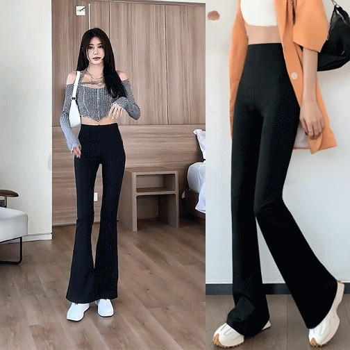 กางเกงขาม้าเอวสูงสีดำดูผอมลง