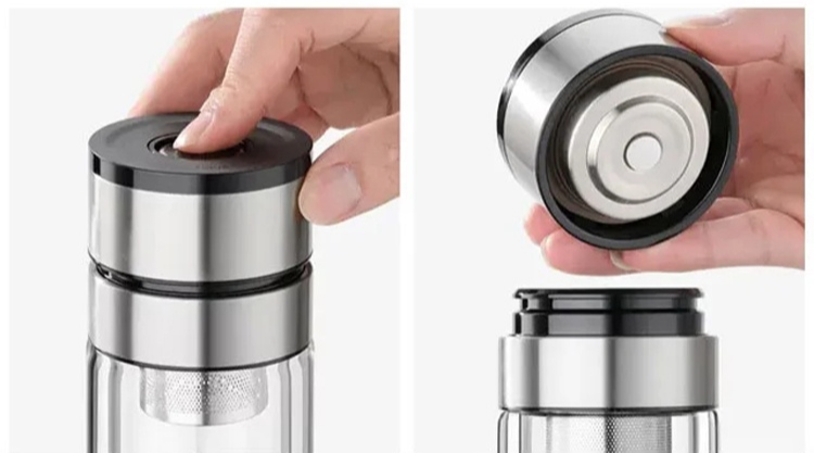 แก้วชงชาพร้อมที่กรองชา เปิดฝาด้วยปุ่มเดียว