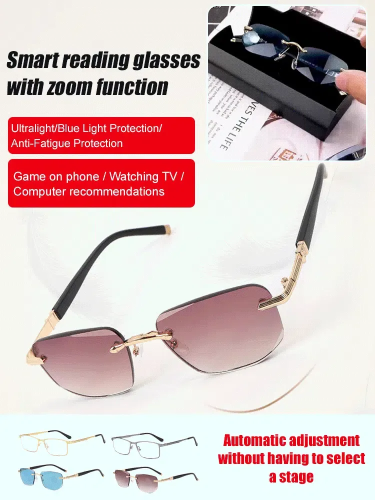 Light-sensitive colour-changing zoom rimless presbyopia glasses 【Men's and women's models】