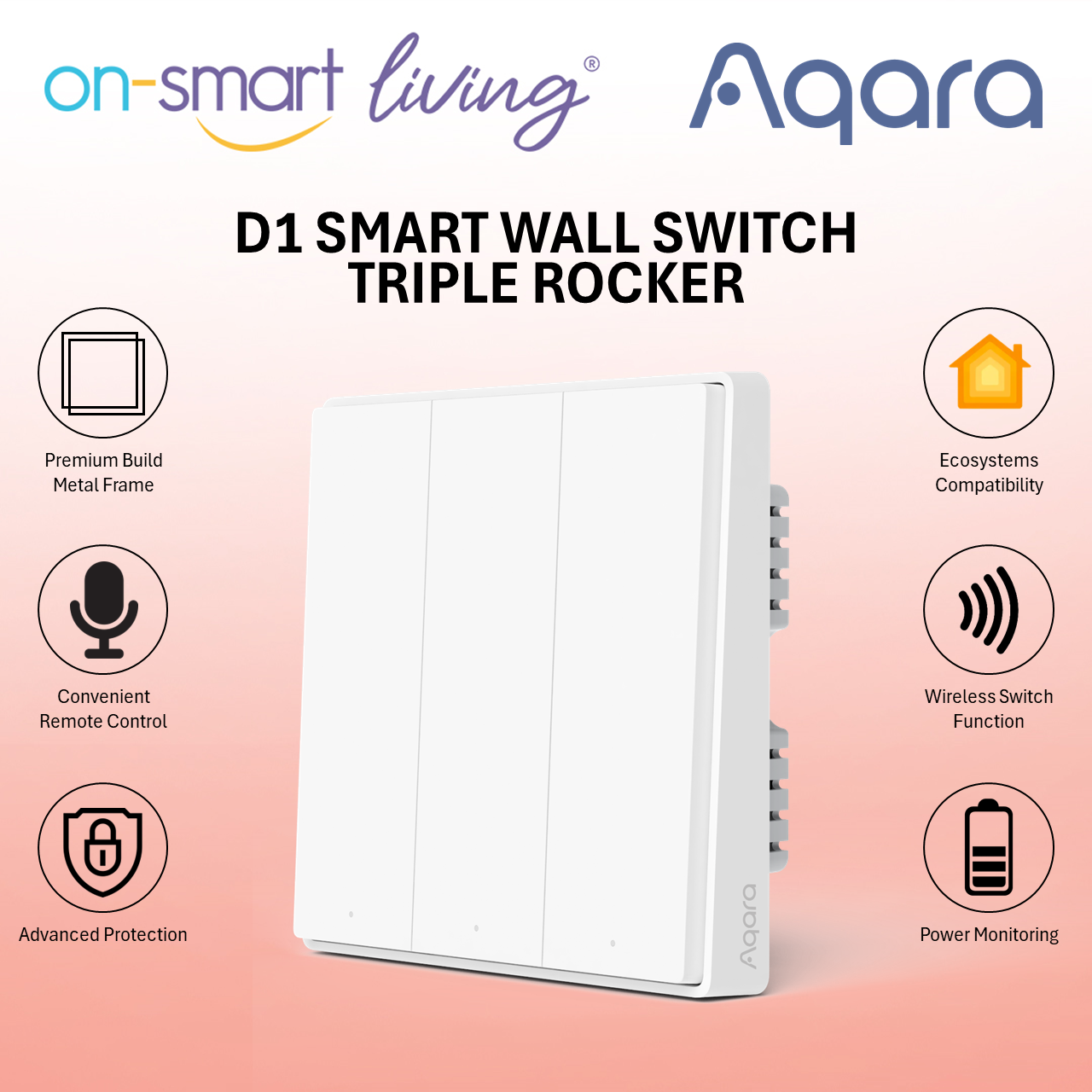 Aqara D1 Smart Wall Switch 1.2 (Without Neutral) - Single, Double, Triple Rocker