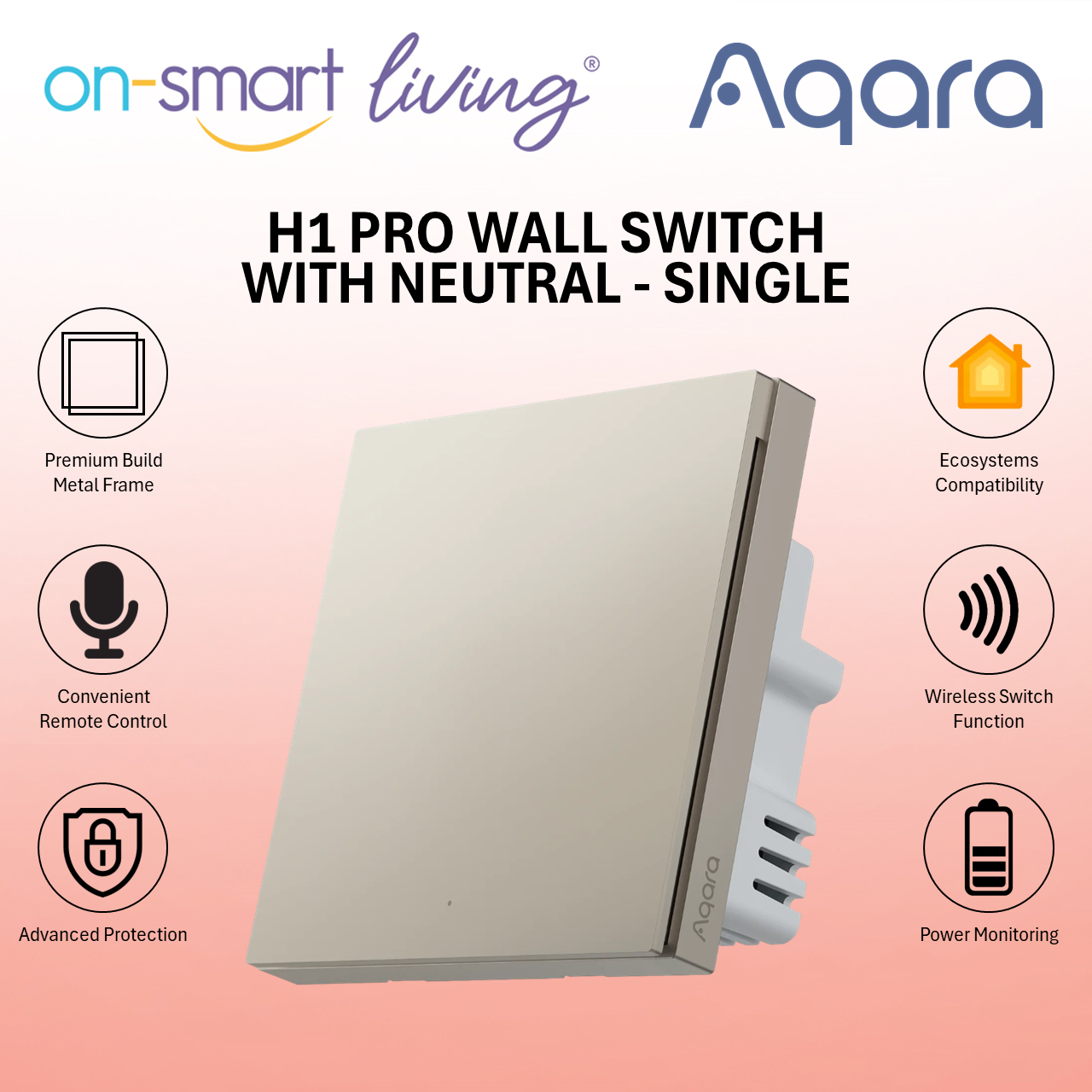 Aqara H1 Pro Smart Wall Switch With Neutral (Gold) - Single, Double, Triple