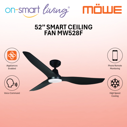 MOWE 52" Smart Ceiling Fan MW528F - Black, White, Wood
