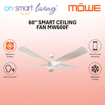 MOWE 60" Smart Ceiling Fan MW600F - Black, Silver, White, Wood