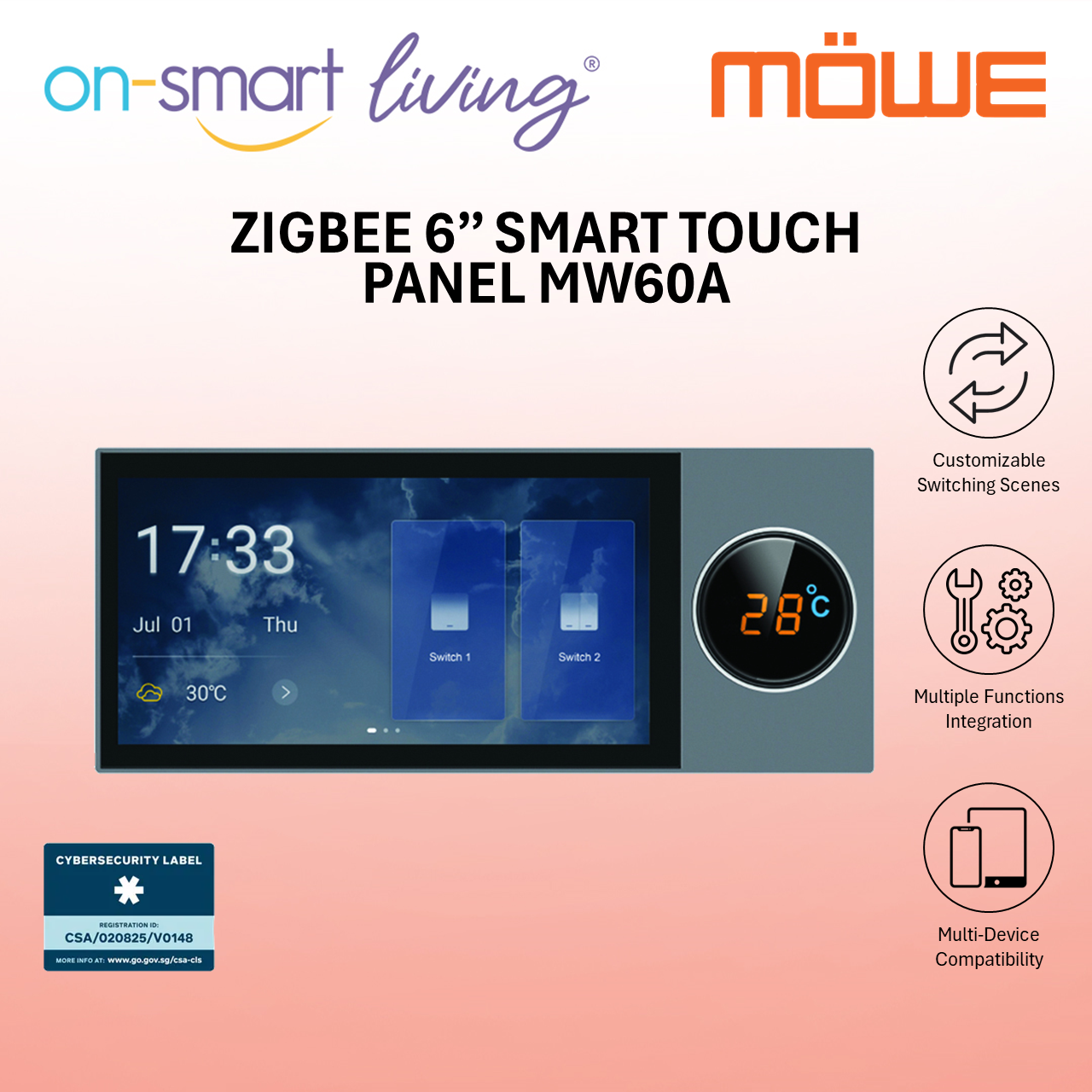 MOWE Zigbee 6" Smart Touch Panel MW60A