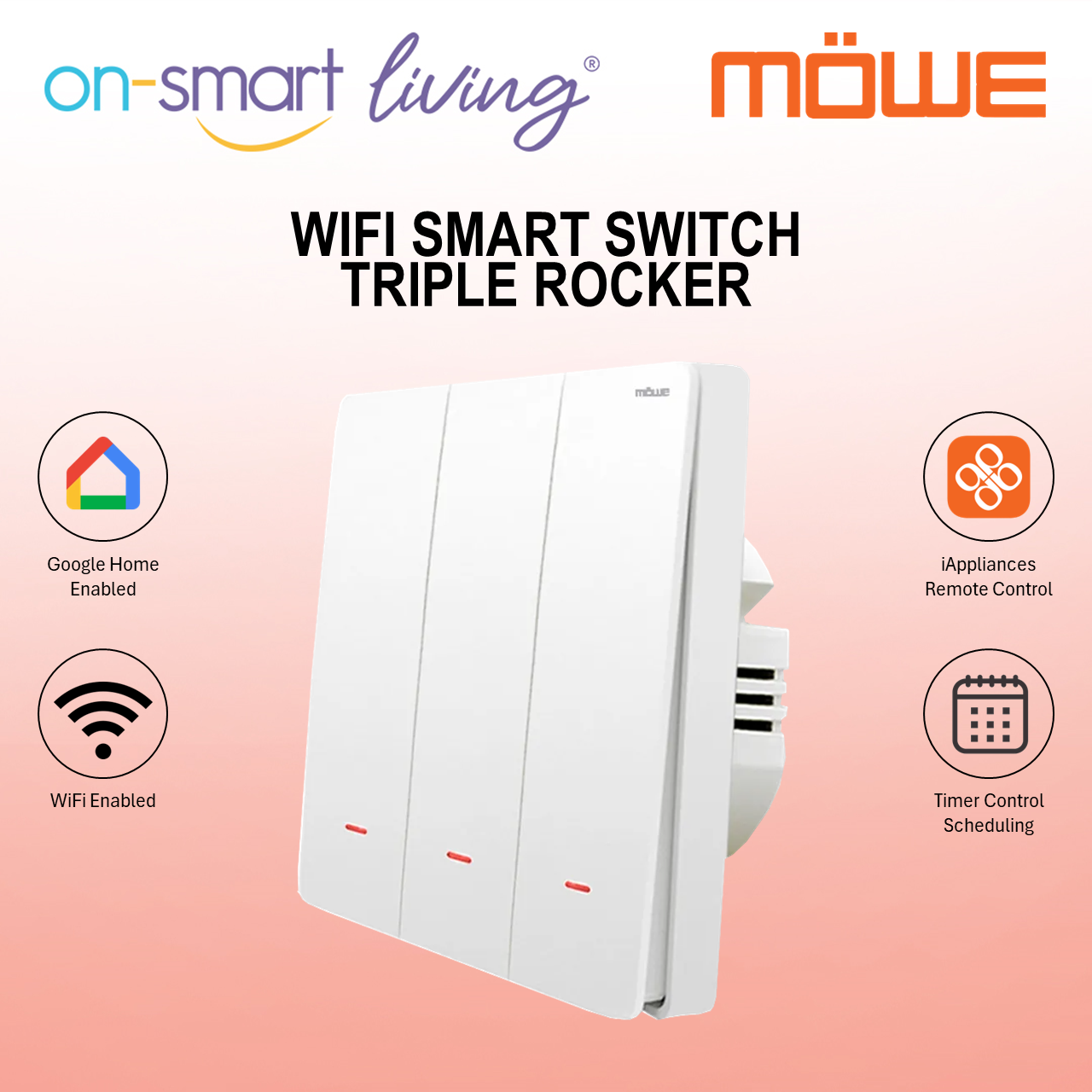 MOWE WIFI Smart Switch (Rocker) MW701W - Single, Double, Triple