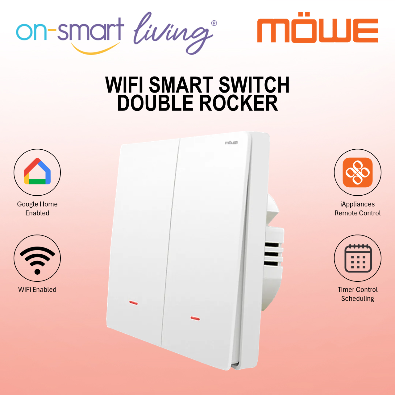 MOWE WIFI Smart Switch (Rocker) MW701W - Single, Double, Triple
