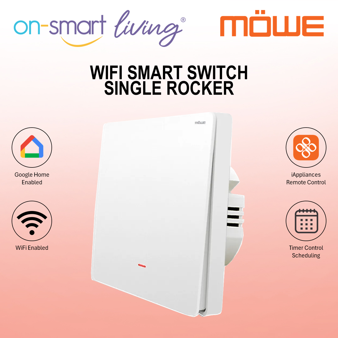 MOWE WIFI Smart Switch (Rocker) MW701W - Single, Double, Triple