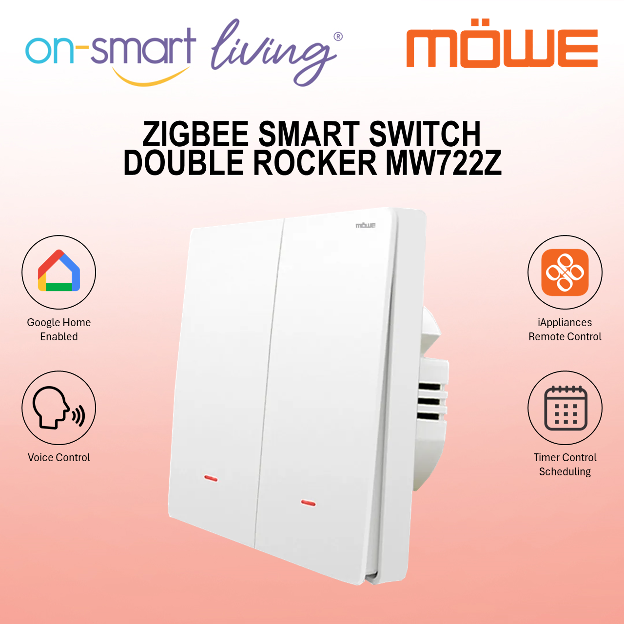 MOWE Zigbee Smart Switch MW722Z - Double Rocker 