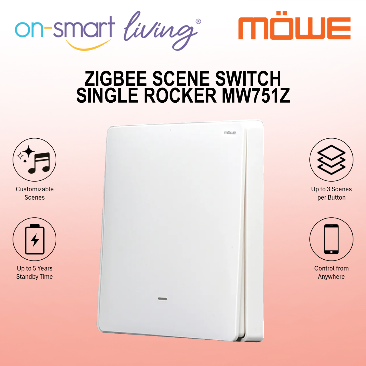 MOWE Zigbee Scene Switch - Single Rocker MW751Z