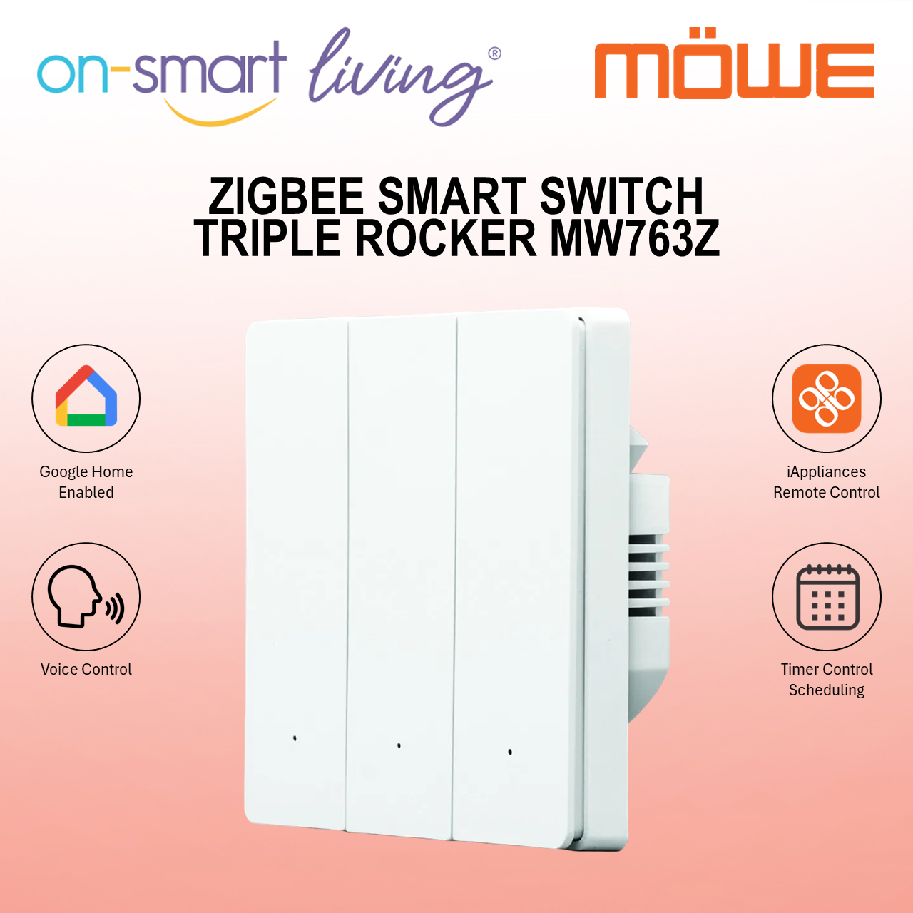 MOWE Zigbee Smart Switch MW763Z - Triple Rocker