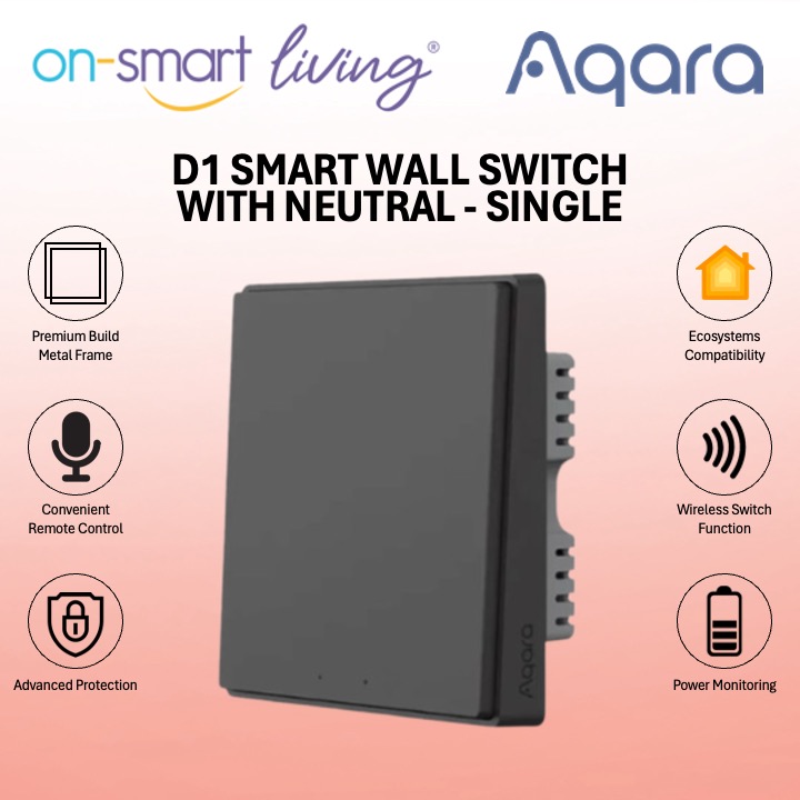 Aqara D1 Smart Wall Switch 1.2 With Neutral (Dark Grey) - Single, Double, Triple Rocker