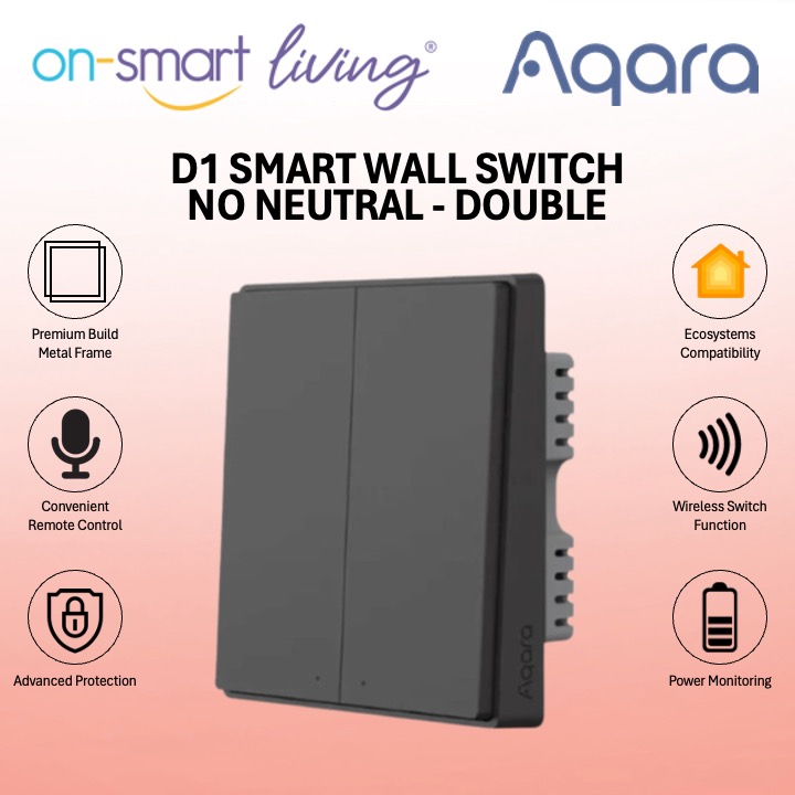 Aqara D1 Smart Wall Switch 1.2 NO Neutral (Dark Grey) - Single, Double, Triple Rocker