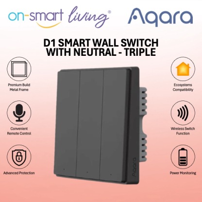 Aqara D1 Smart Wall Switch 1.2 With Neutral (Dark Grey) - Single, Double, Triple Rocker