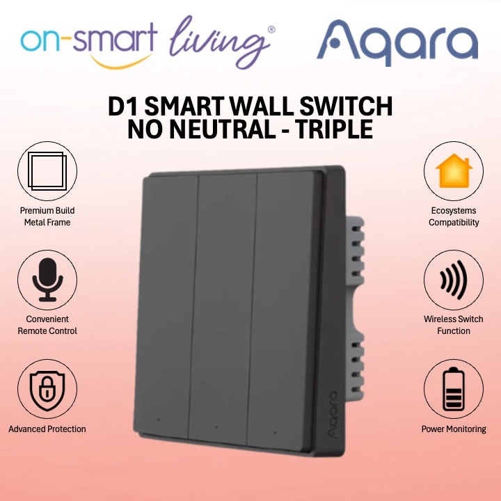 Aqara D1 Smart Wall Switch 1.2 NO Neutral (Dark Grey) - Single, Double, Triple Rocker
