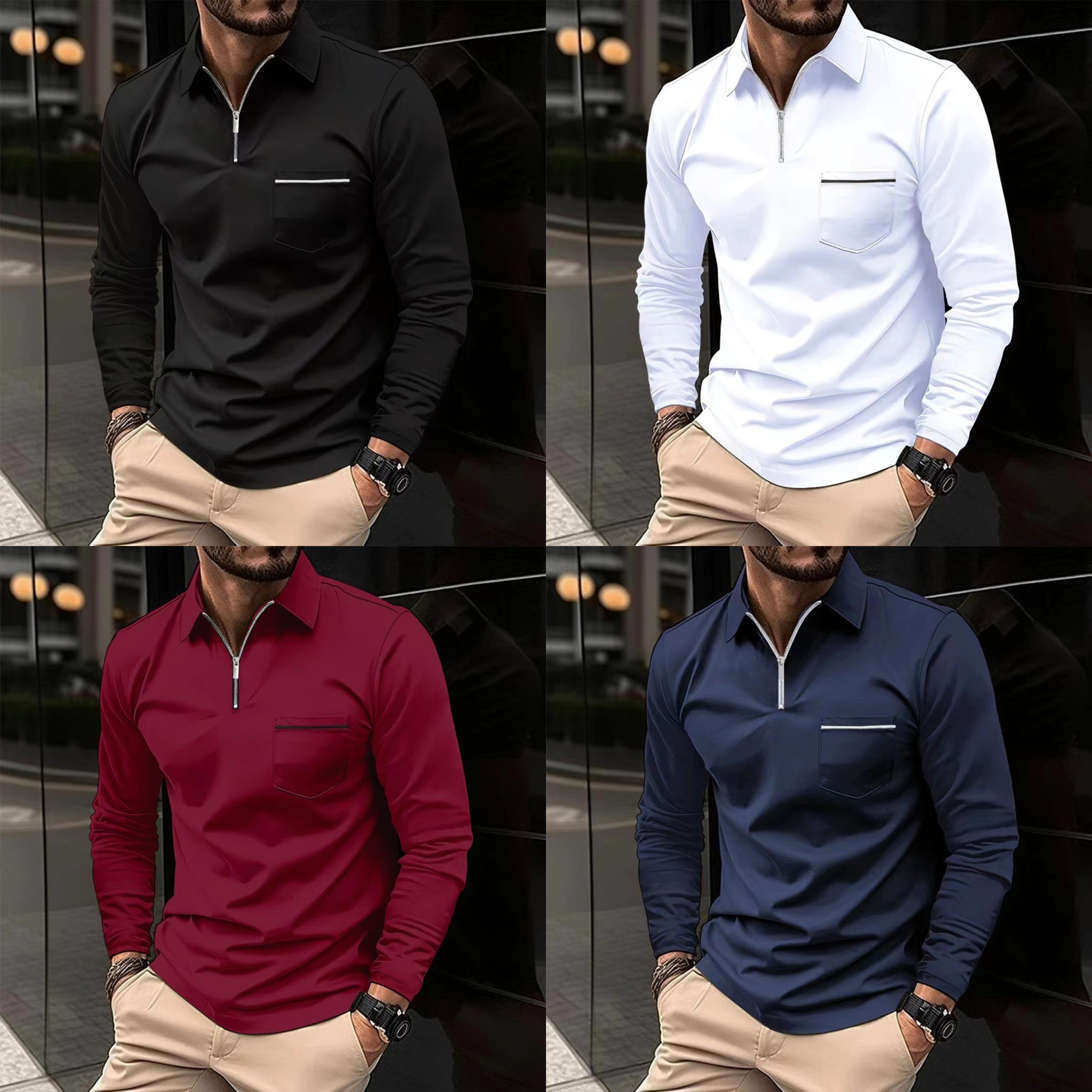 Men Long Sleeve Top Zipper Pocket