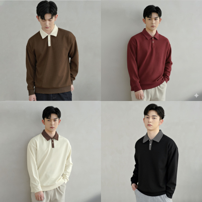 honeycomb collar and long sleeves T-shirt