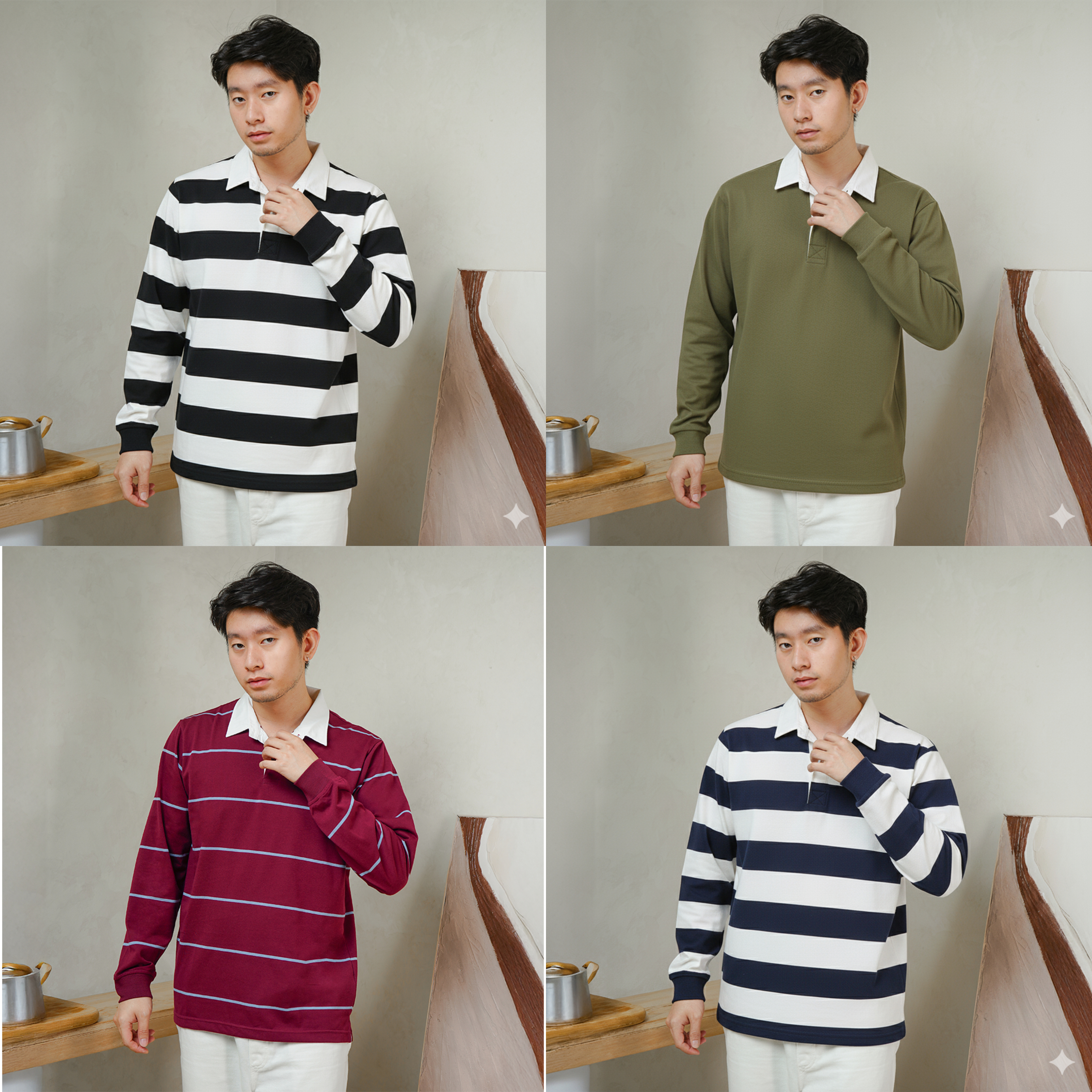 Burgundy Rugby T-Shirt Men's Long Sleeve