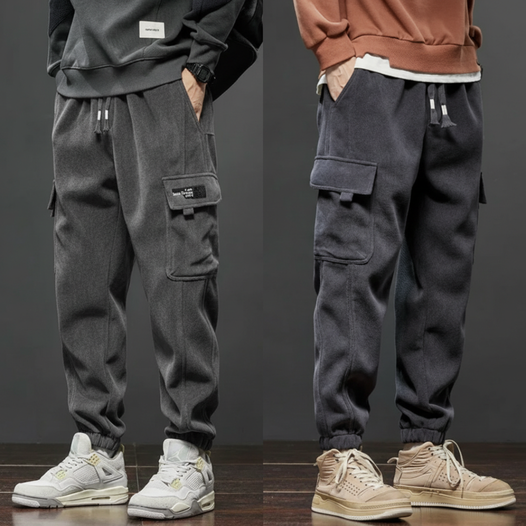 UrbanCore Elite Fleece Cargo Joggers – Charcoal & Steel Grey Edition