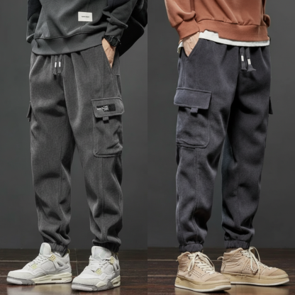 UrbanCore Elite Fleece Cargo Joggers – Charcoal & Steel Grey Edition