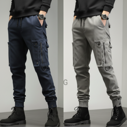 StreetForge Premium Cargo Joggers – Midnight Black & Charcoal Grey Edition