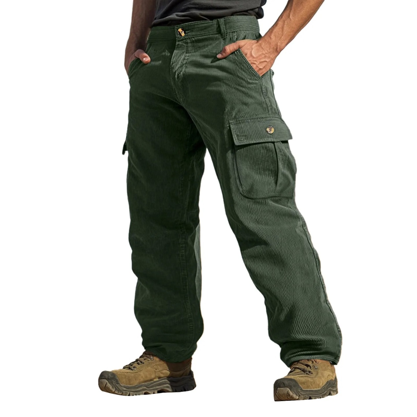 Rugged Terrain Corduroy Cargo Pants – Earth Brown & Forest Green