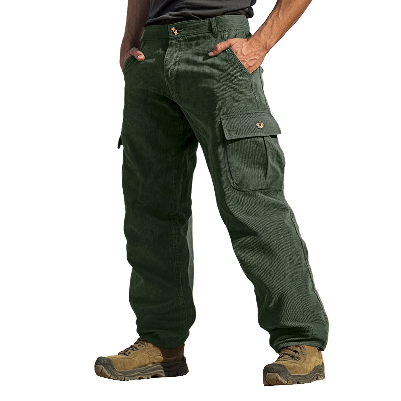Rugged Terrain Corduroy Cargo Pants – Earth Brown & Forest Green
