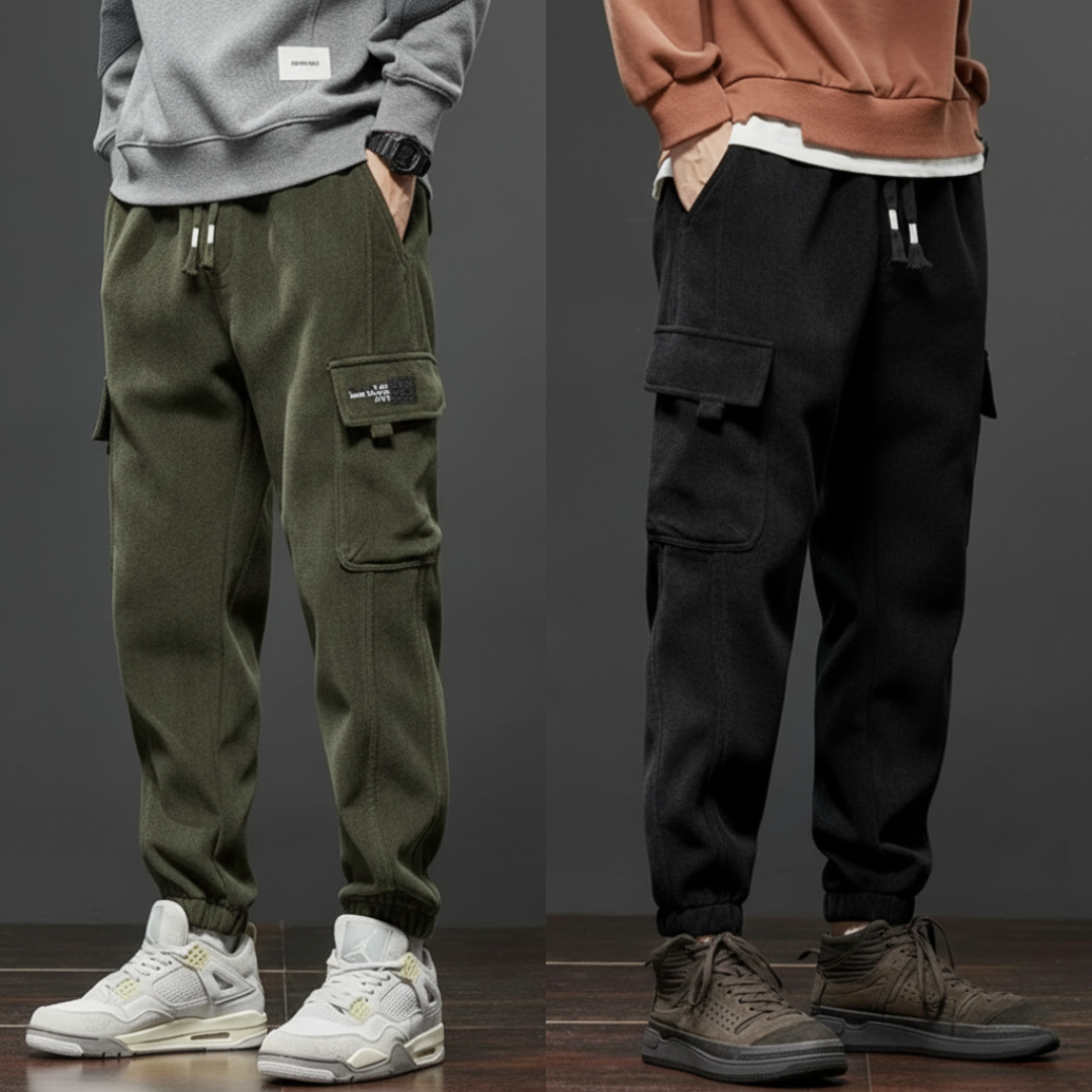 UrbanCore Elite Fleece Cargo Joggers – Forest Green & Jet Black Edition