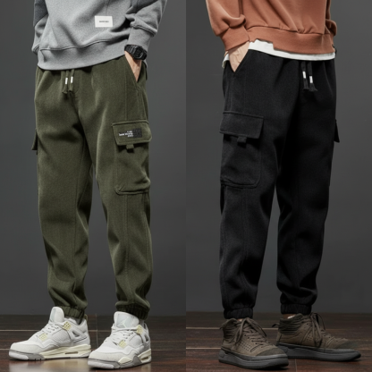 UrbanCore Elite Fleece Cargo Joggers – Forest Green & Jet Black Edition