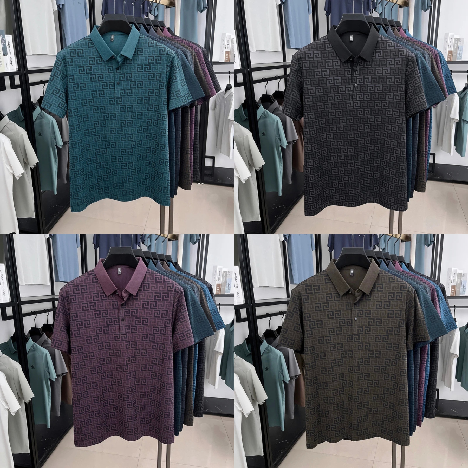 Versa Patterned Polo Collection – Pack of 4 (Teal | Charcoal | Maroon | Olive)