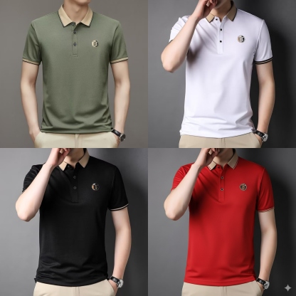 Premium Classic Fit Polo T-Shirt – Pack of 4 (White | Red | Black | Olive Green)