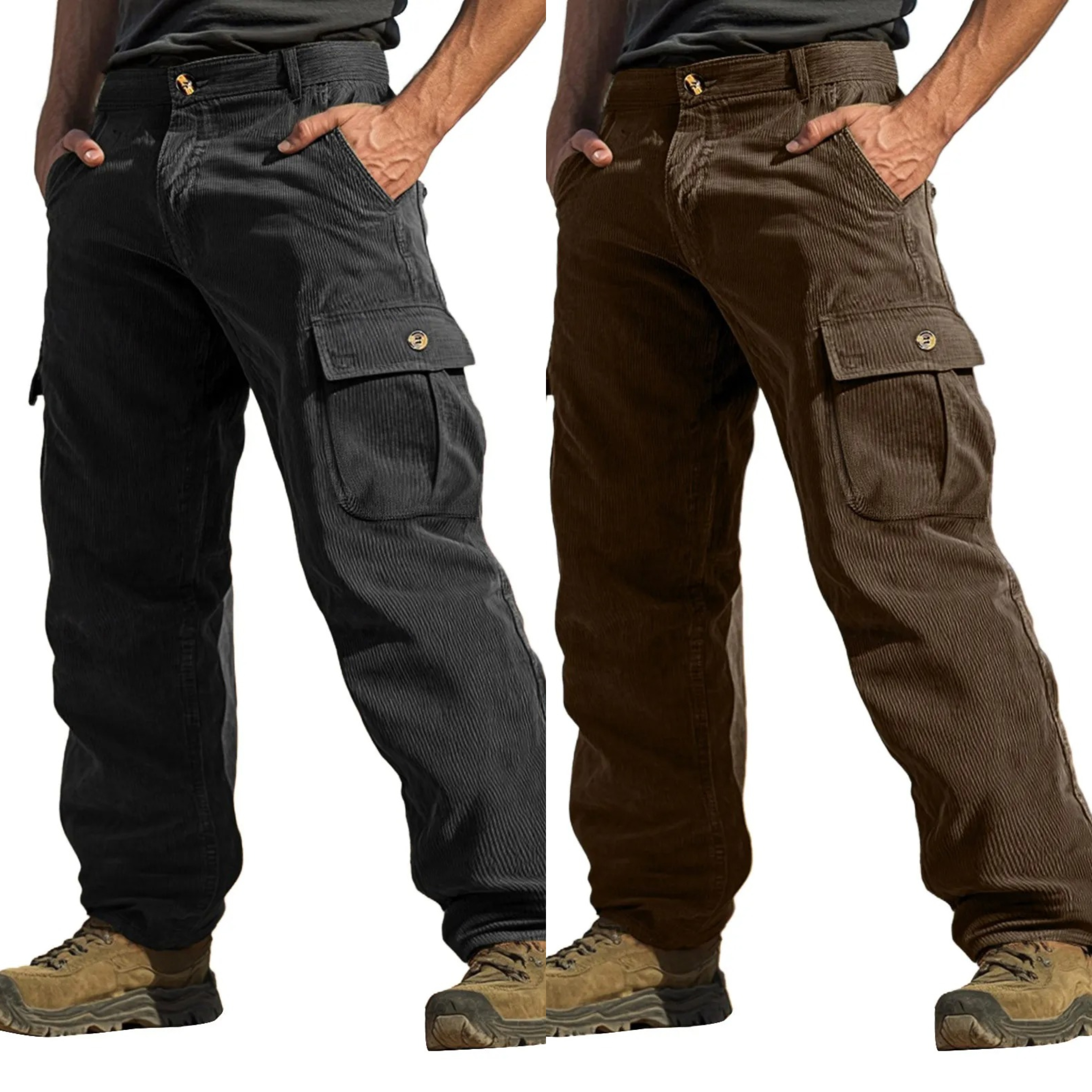 Urban Ranger Corduroy Cargo Pants – Carbon Black & Rustic Brown